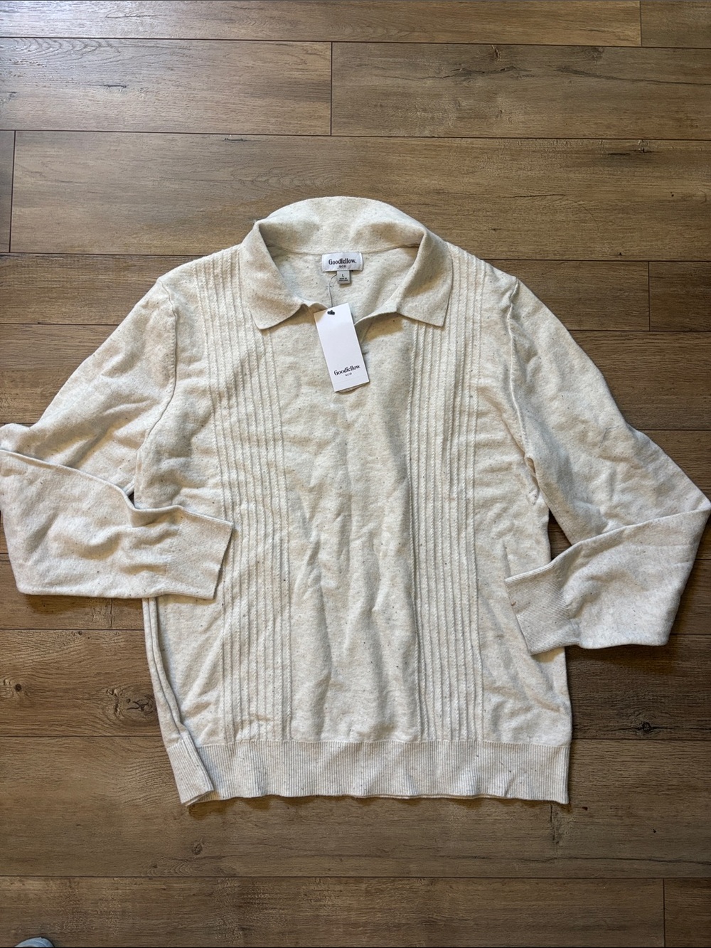 Goodfellow & Co Men's Cream Crewneck Polo Sweater Large NWT